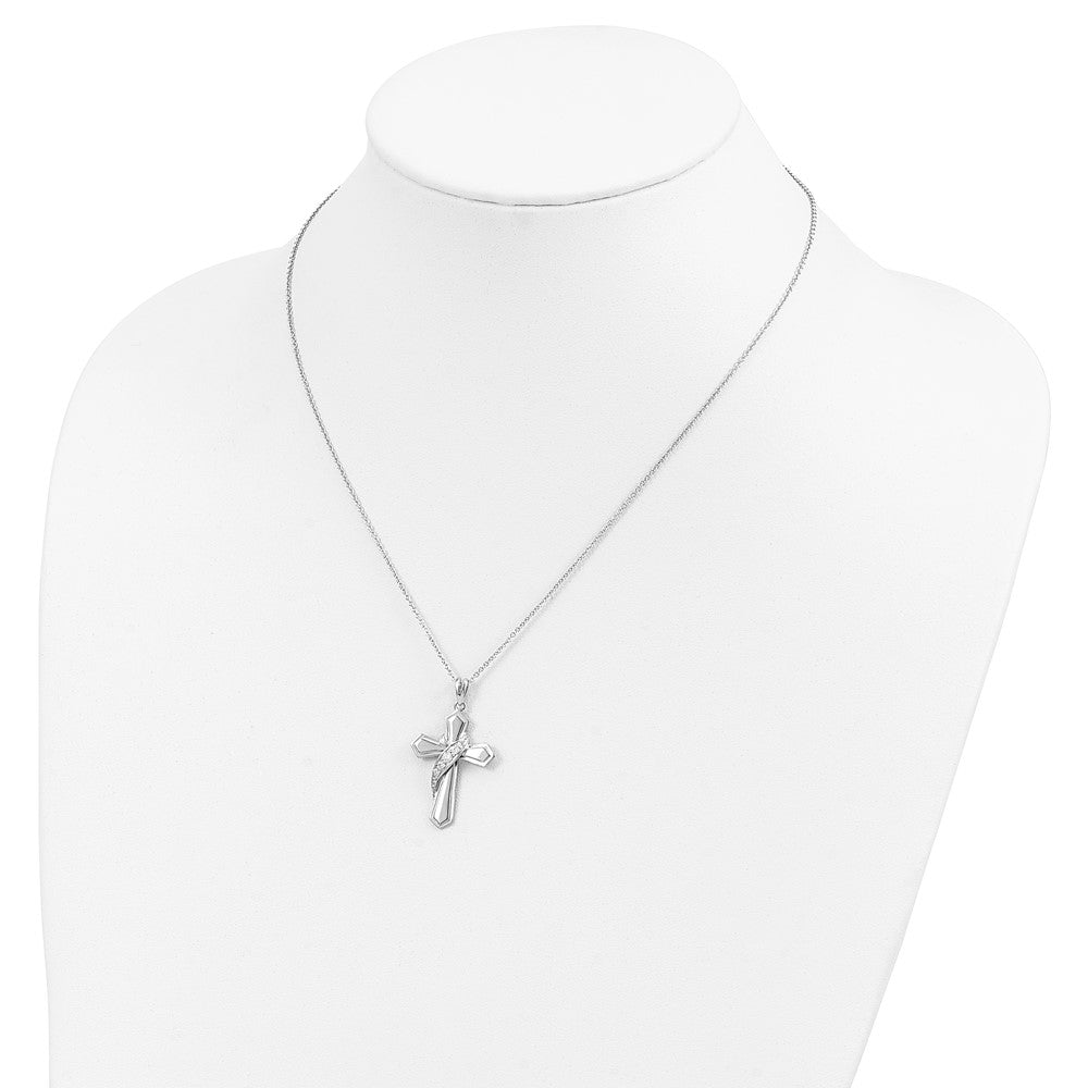 SE Sterling Silver Rhodium-plated CZ My Journey Of Hope 18in Cross Necklace