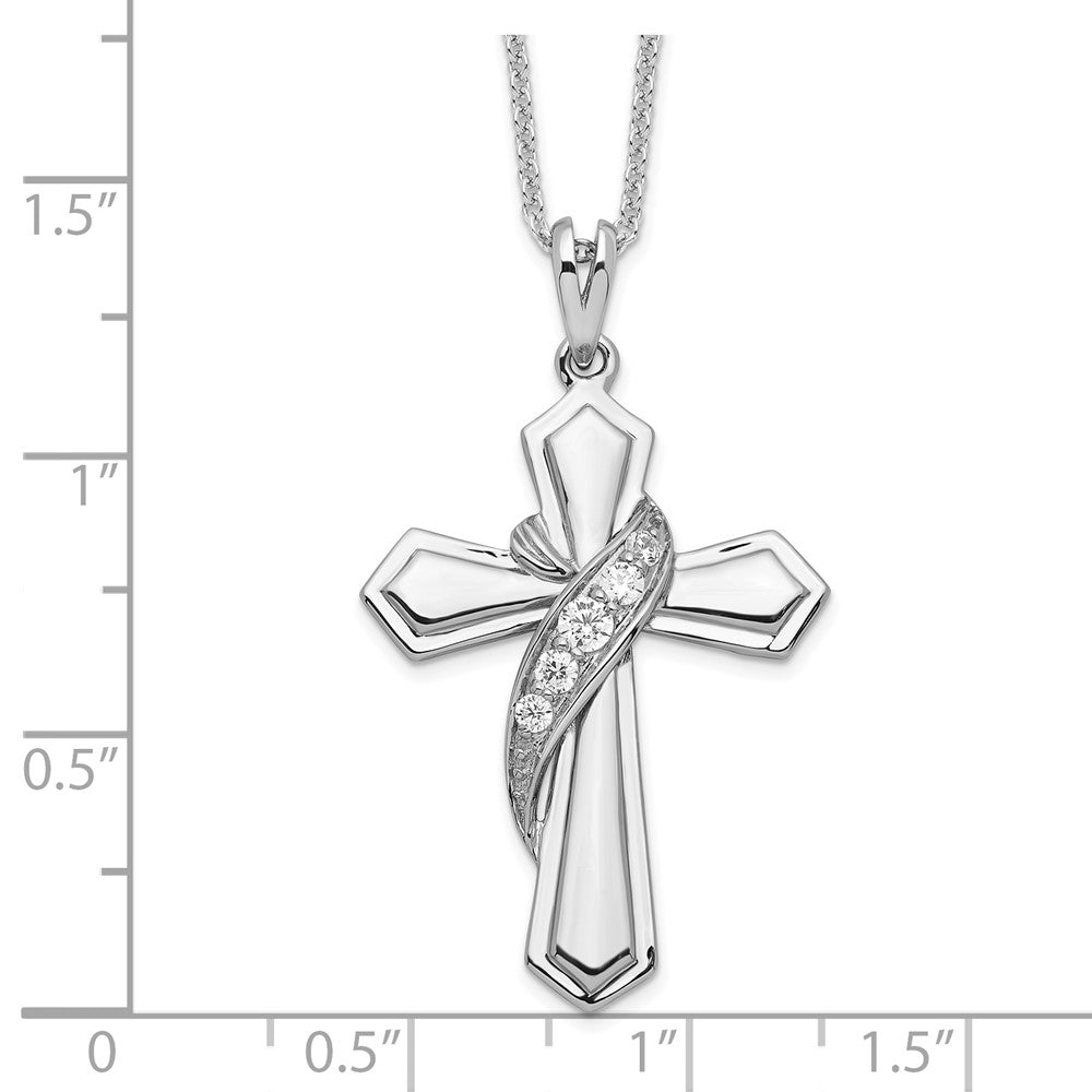 SE Sterling Silver Rhodium-plated CZ My Journey Of Hope 18in Cross Necklace