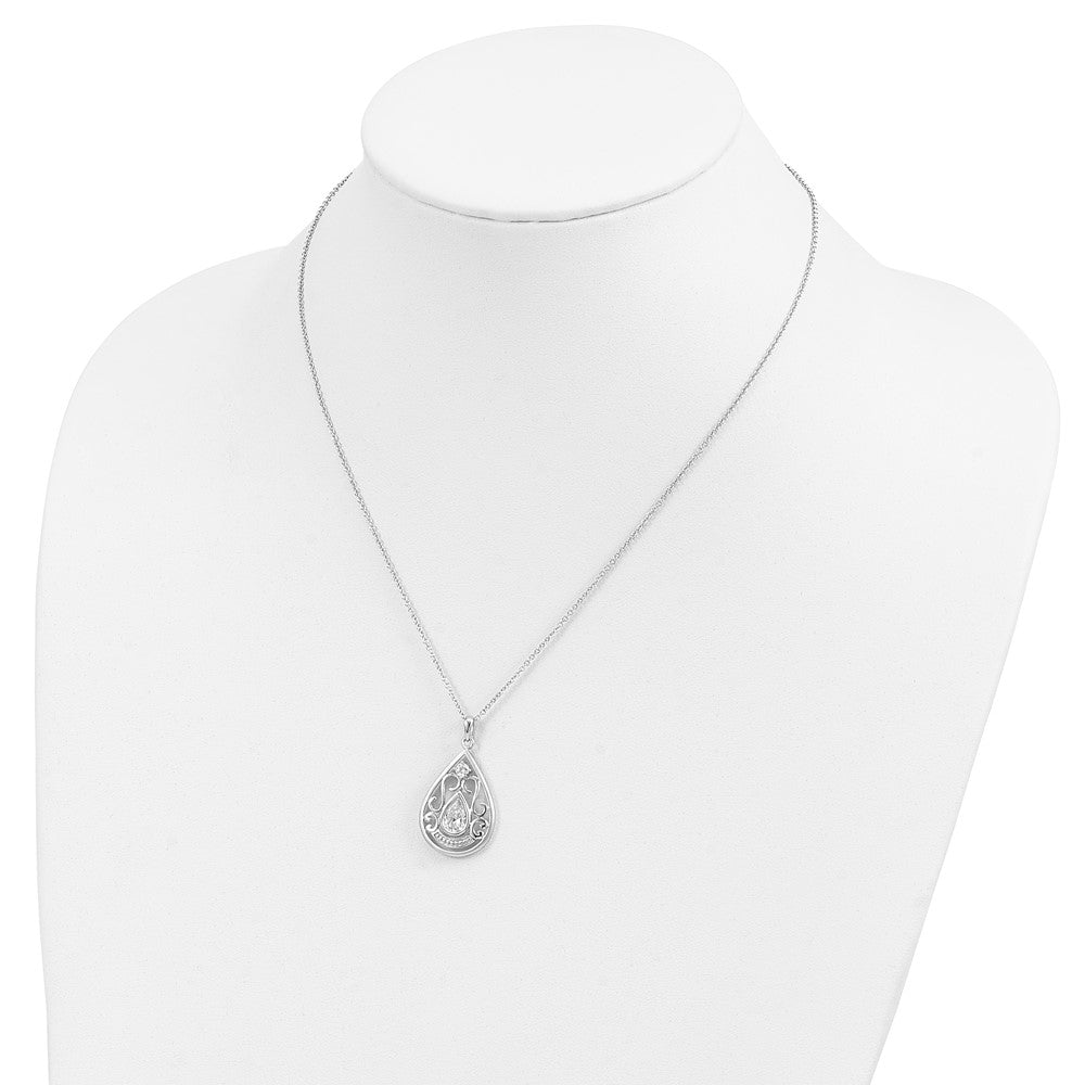 SE Sterling Silver Rhodium-plated CZ In Loving Memory 18in Necklace