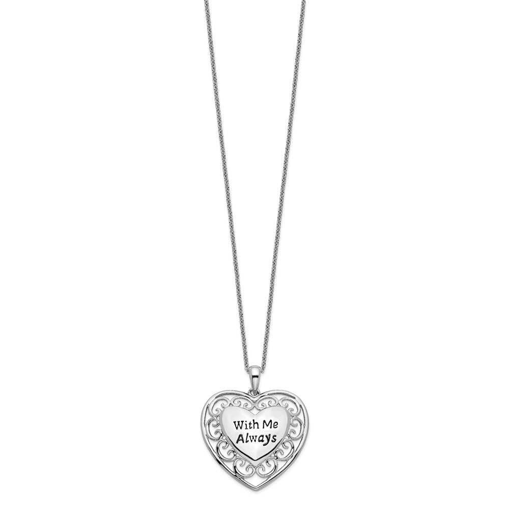 SE Sterling Silver Rhodium-plated Antiqued With Me Always 18in Heart Necklace