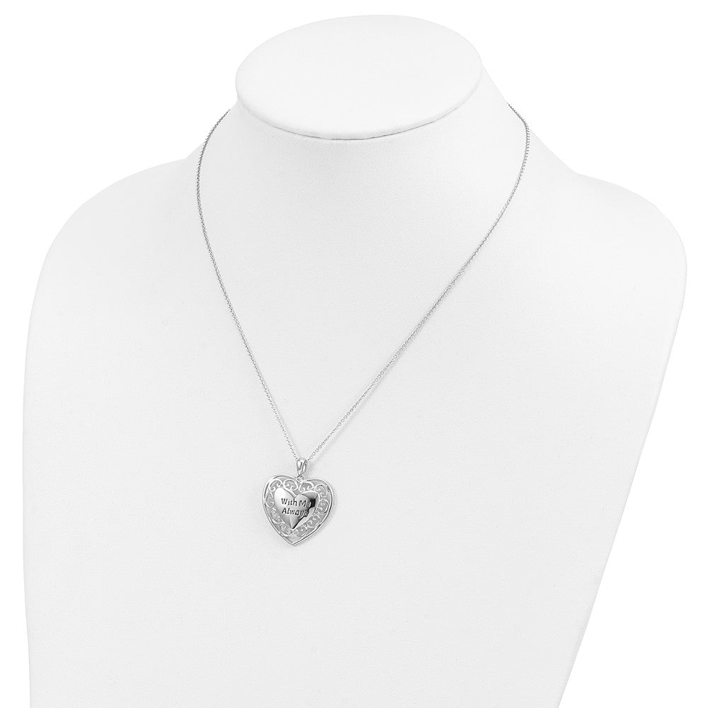 SE Sterling Silver Rhodium-plated Antiqued With Me Always 18in Heart Necklace