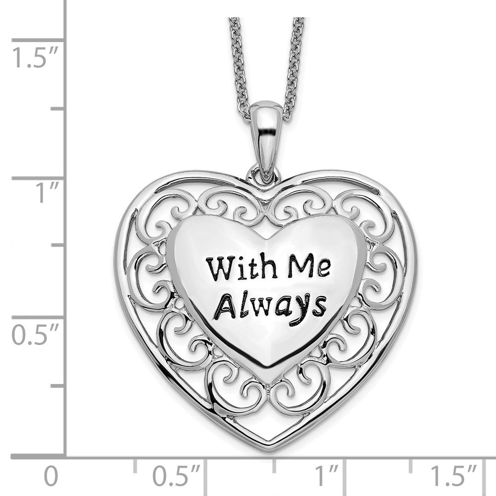 SE Sterling Silver Rhodium-plated Antiqued With Me Always 18in Heart Necklace
