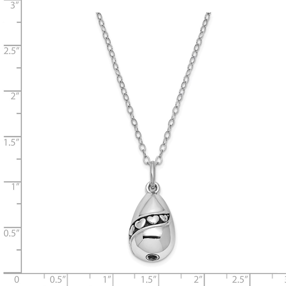 SE Sterling Silver Rhodium-plated Antiqued Tear Of Love Ash Holder 18 Inch Necklace