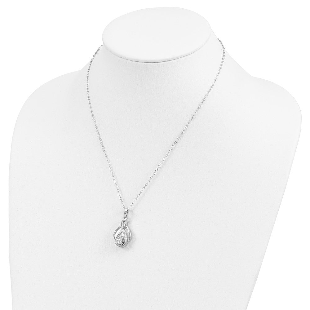 SE Sterling Silver Rhodium-plated CZ Tear Of Strength Ash Holder 18 Inch Necklace