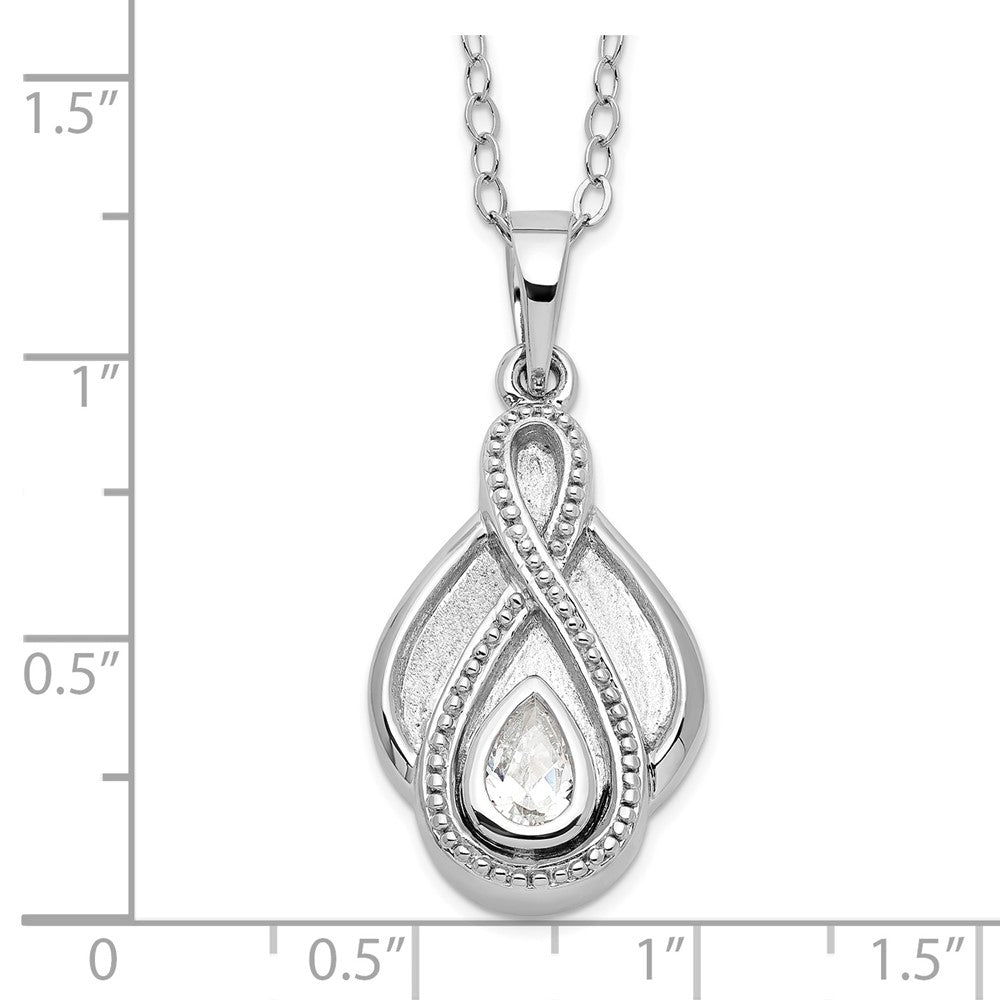 SE Sterling Silver Rhodium-plated CZ Tear Of Strength Ash Holder 18 Inch Necklace
