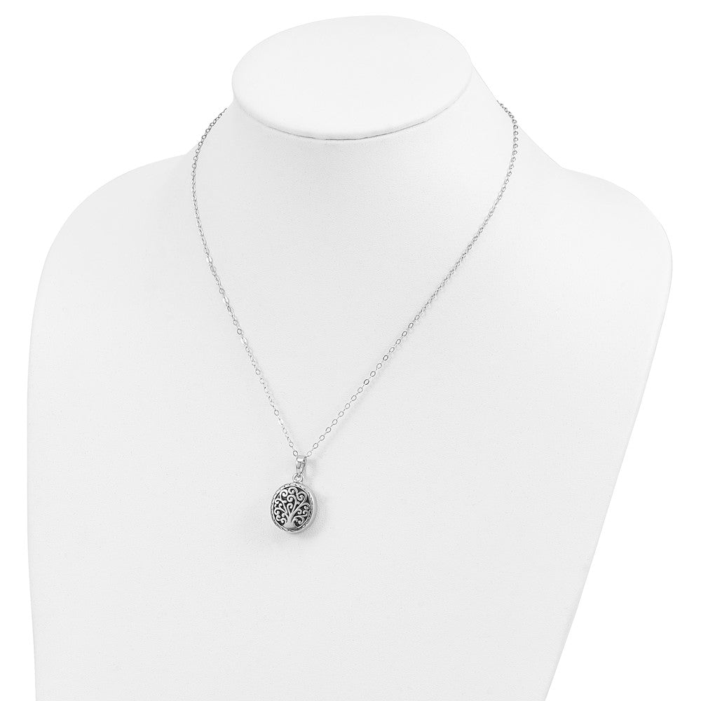 SE Sterling Silver Rhodium-plated Antiqued Tree of Life Ash Holder 18 Inch Necklace