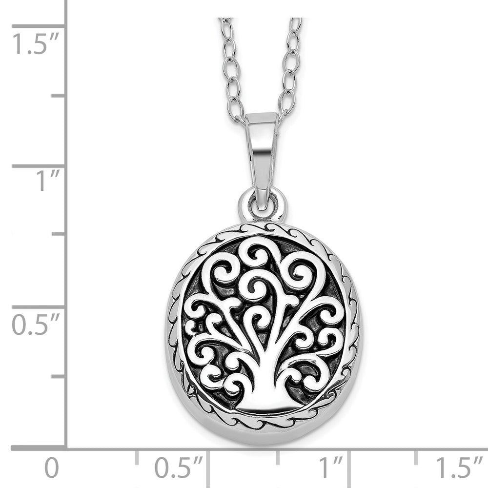 SE Sterling Silver Rhodium-plated Antiqued Tree of Life Ash Holder 18 Inch Necklace