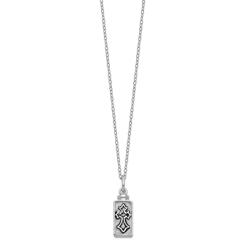 SE Sterling Silver Rhodium-plated Antiqued Rectangle Box Cross Ash Holder 18 Inch Necklace