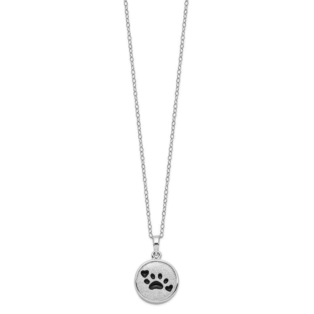 SE Sterling Silver Rhodium-plated Enameled Paw Print Ash Holder 18 Inch Necklace