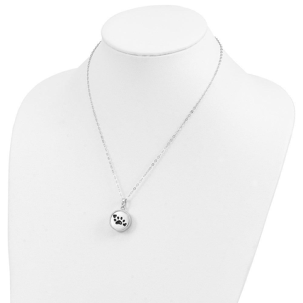SE Sterling Silver Rhodium-plated Enameled Paw Print Ash Holder 18 Inch Necklace