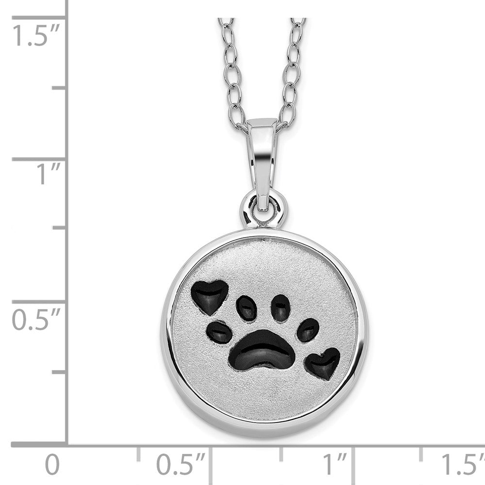 SE Sterling Silver Rhodium-plated Enameled Paw Print Ash Holder 18 Inch Necklace