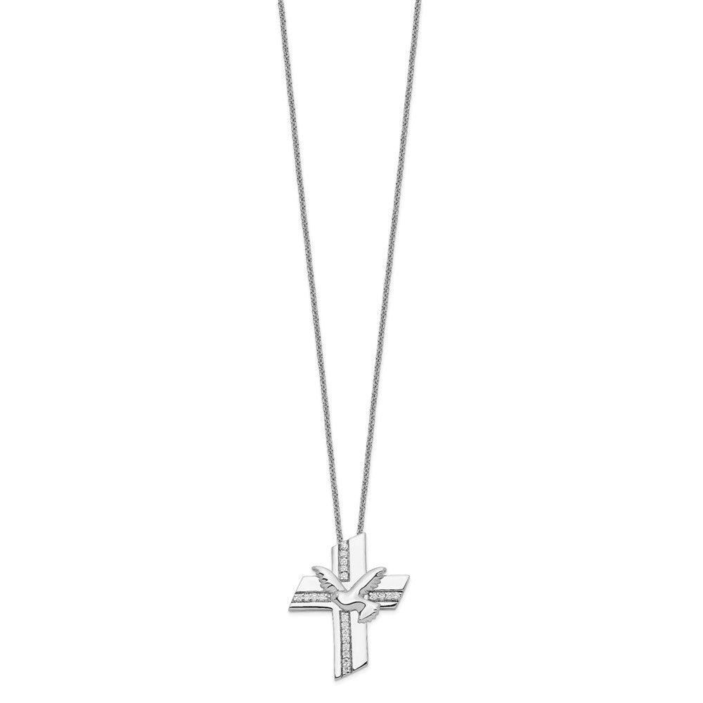 SE Sterling Silver Rhodium-plated CZ Confirmation Blessings 18in. Necklace