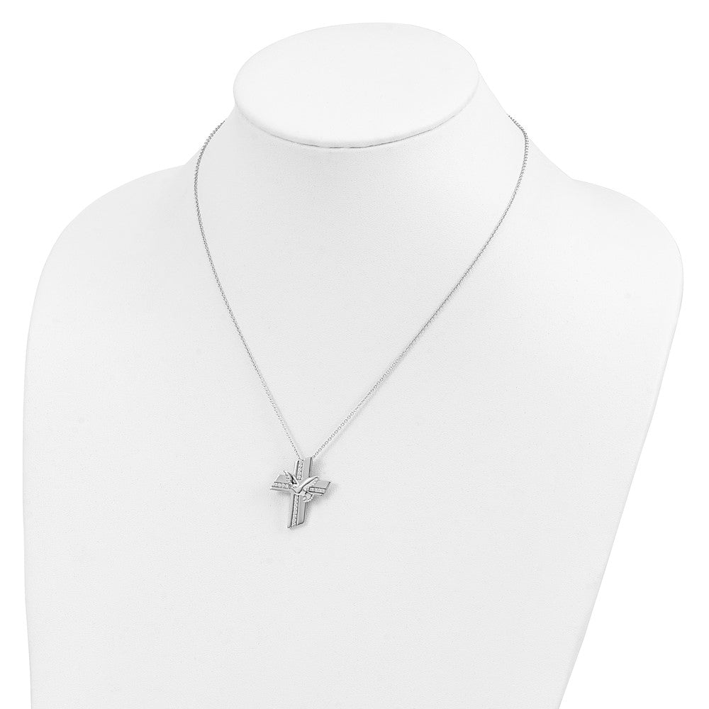 SE Sterling Silver Rhodium-plated CZ Confirmation Blessings 18in. Necklace