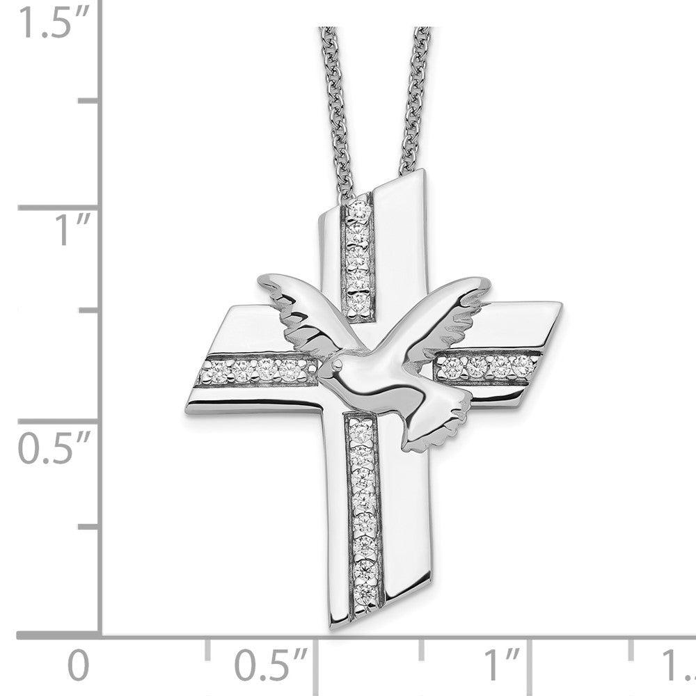 SE Sterling Silver Rhodium-plated CZ Confirmation Blessings 18in. Necklace