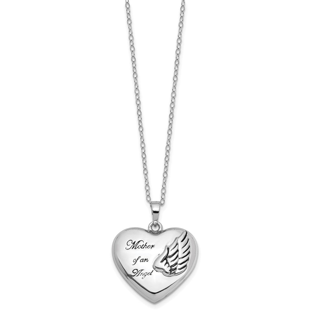 SE Sterling Silver Rhodium-plated and Antiqued Mother of an Angel Heart Ash Holder 18 Inch Necklace