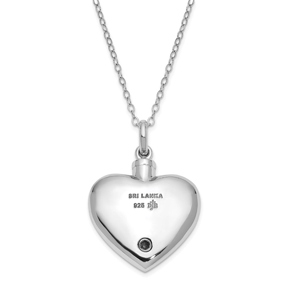 SE Sterling Silver Rhodium-plated and Antiqued Mother of an Angel Heart Ash Holder 18 Inch Necklace