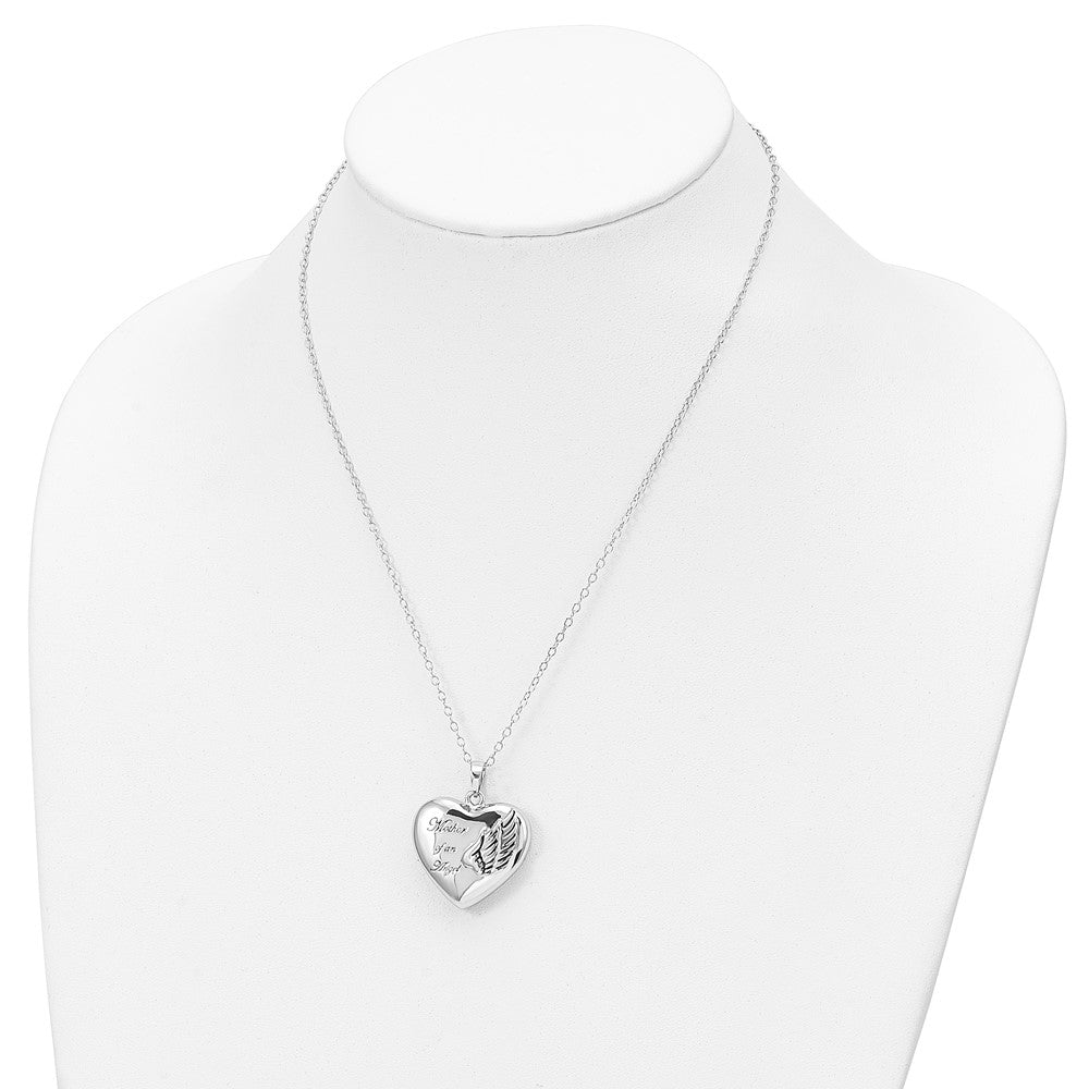 SE Sterling Silver Rhodium-plated and Antiqued Mother of an Angel Heart Ash Holder 18 Inch Necklace