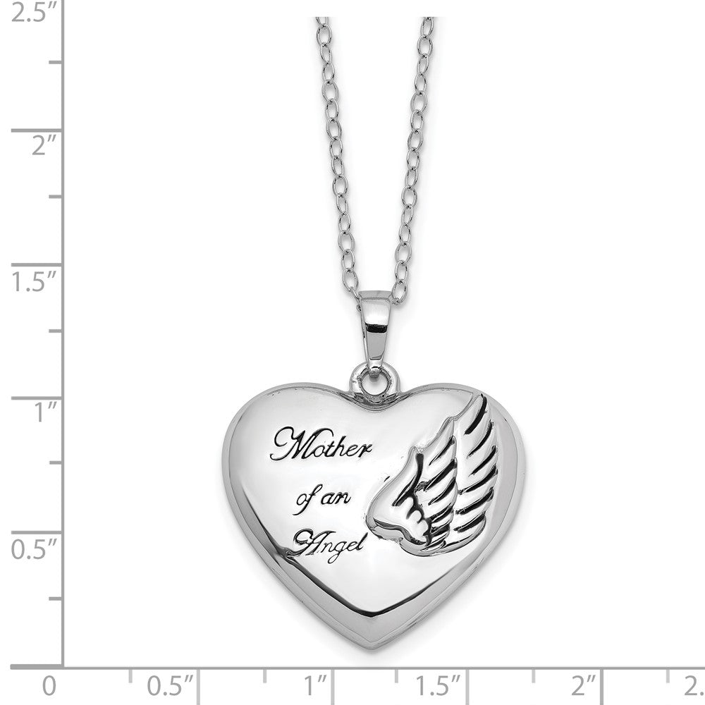 SE Sterling Silver Rhodium-plated and Antiqued Mother of an Angel Heart Ash Holder 18 Inch Necklace