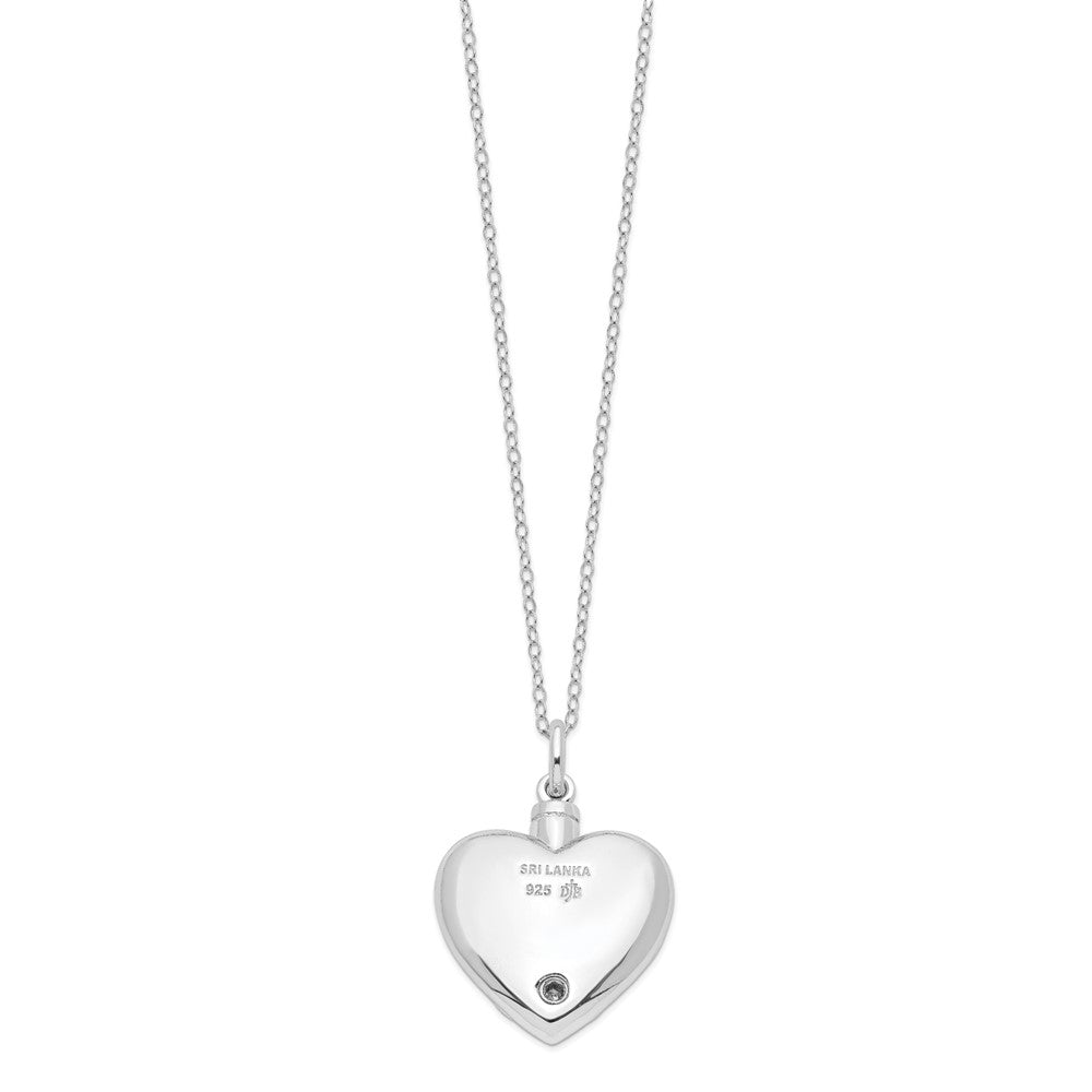 SE Sterling Silver Rhodium-plated Antiqued Grieving Heart Ash Holder 18 Inch Necklace