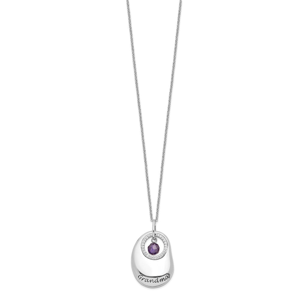 SE Sterling Silver Rhodium-plated Antiqued CZ For You Grandma 18in. Necklace