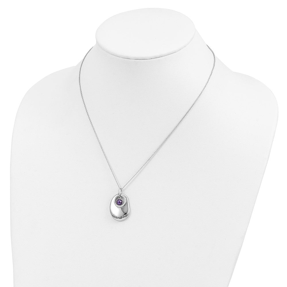 SE Sterling Silver Rhodium-plated Antiqued CZ For You Grandma 18in. Necklace