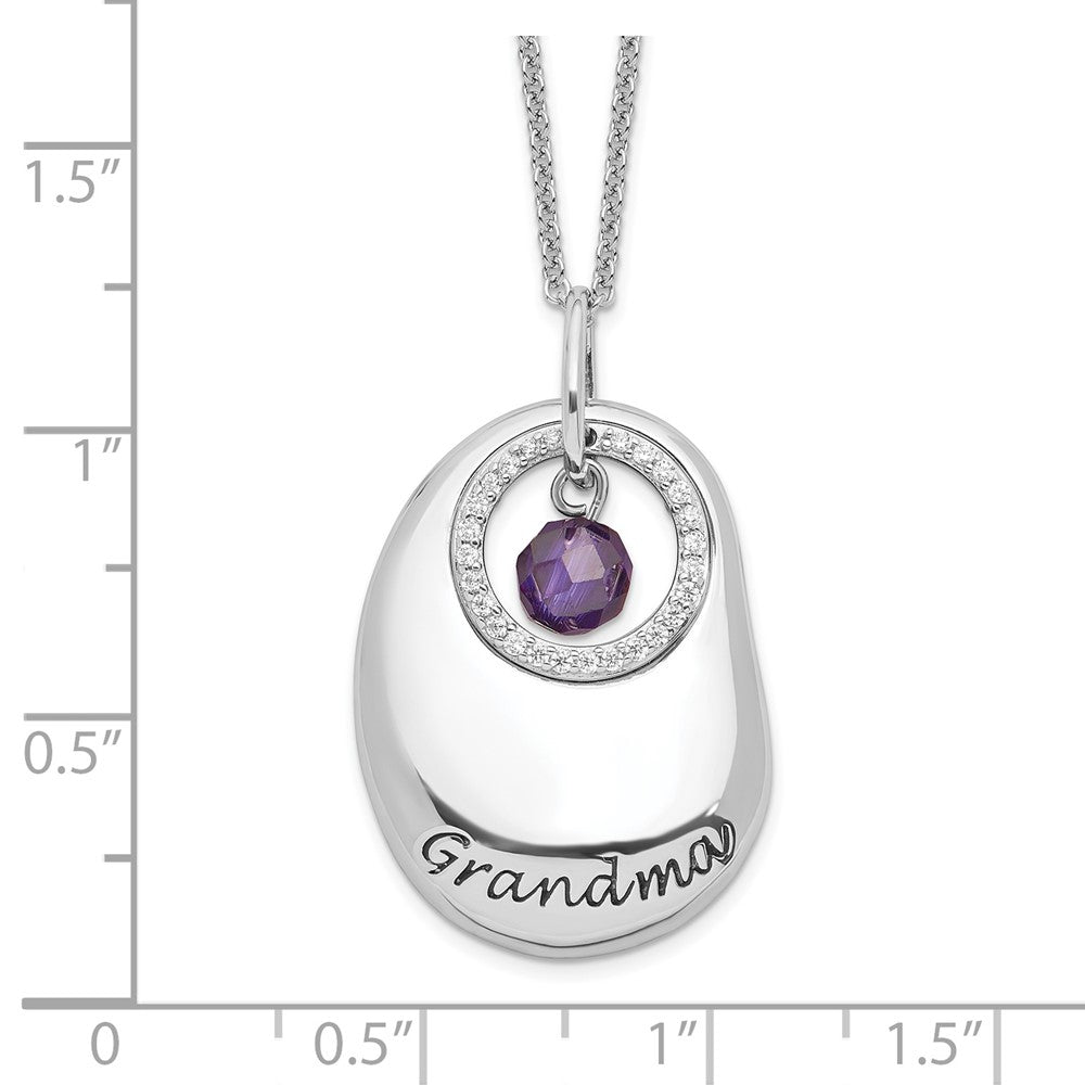 SE Sterling Silver Rhodium-plated Antiqued CZ For You Grandma 18in. Necklace