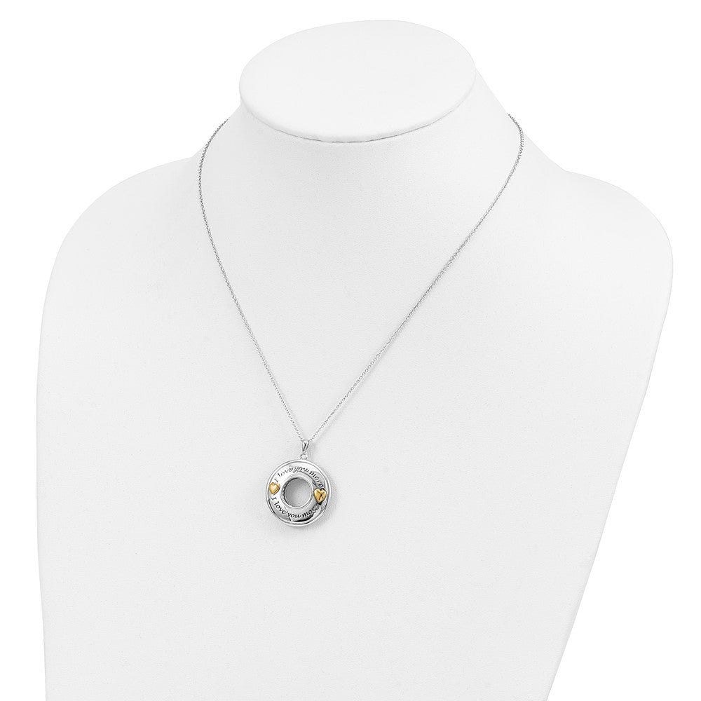 SE Sterling Silver Gold-plated Antiqued CZ I Love You More 18in. Necklace