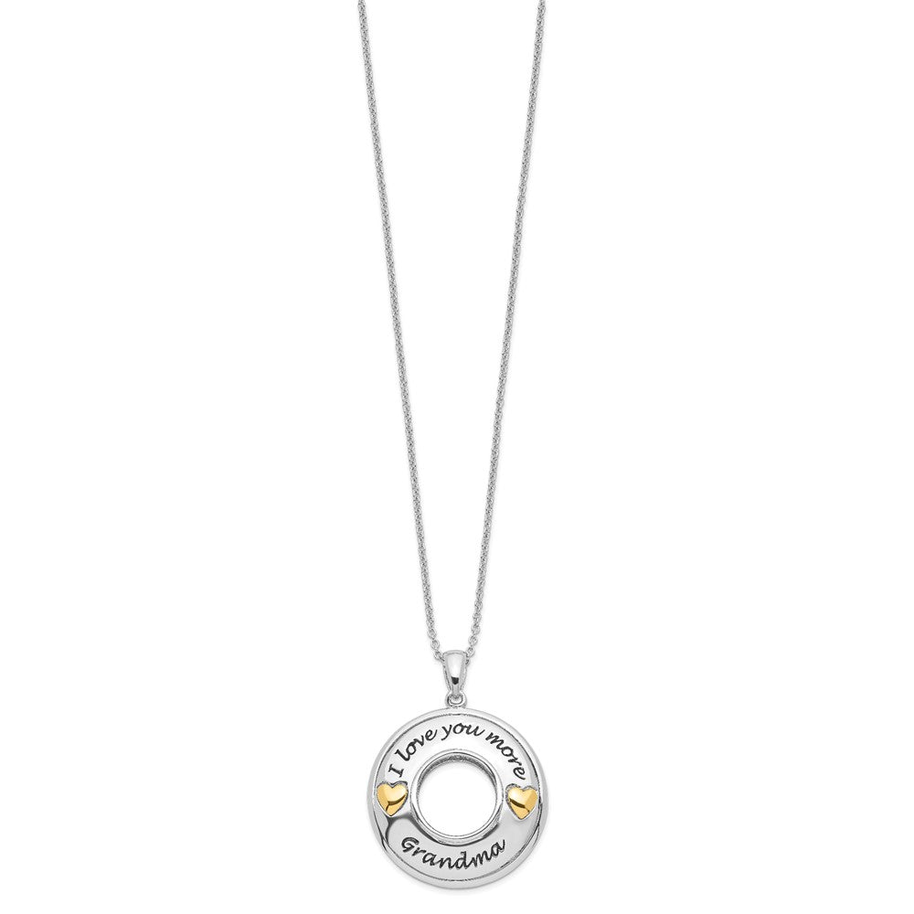 SE Sterling Silver Gold-plated Antique CZ I Love You More Grandma 18in Necklace