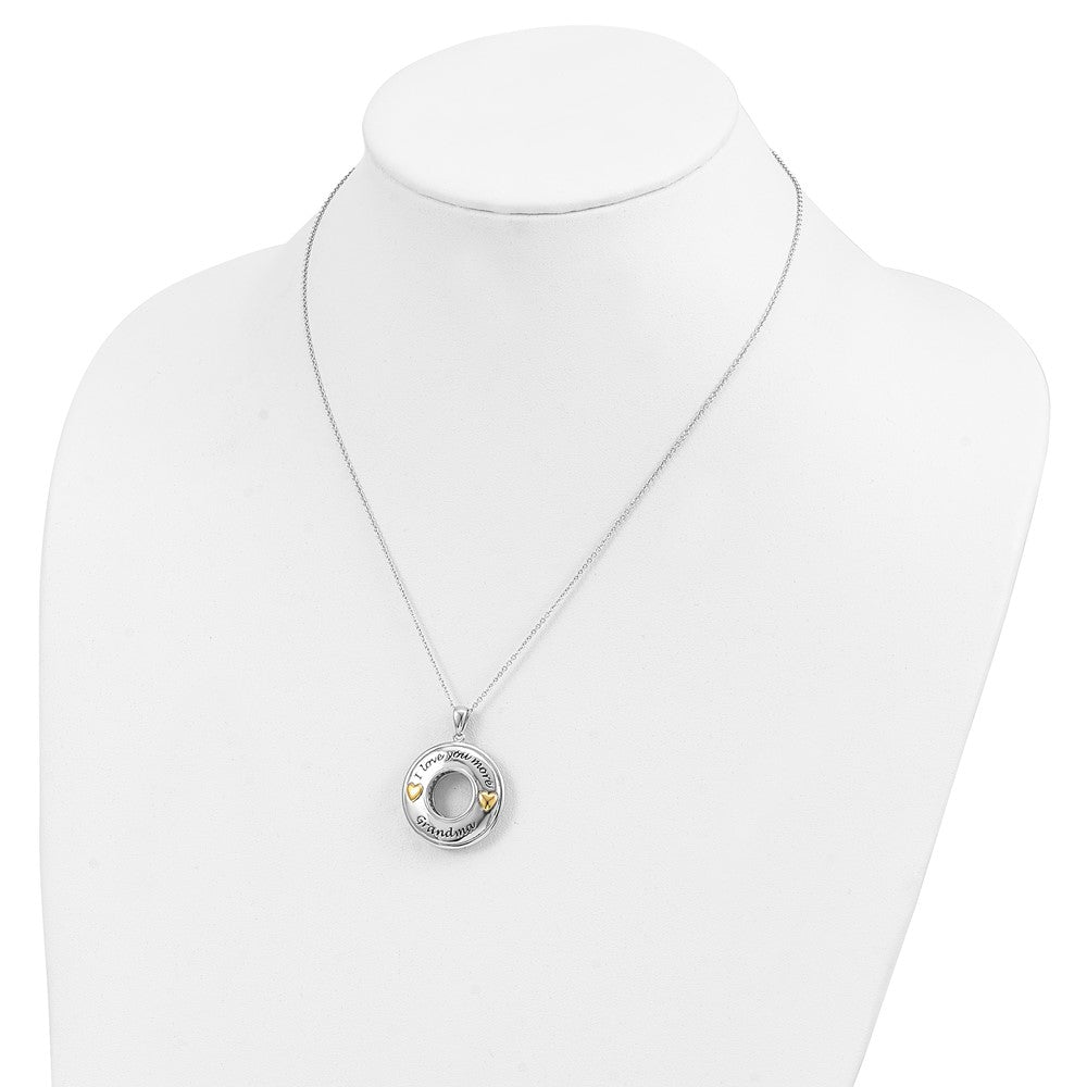 SE Sterling Silver Gold-plated Antique CZ I Love You More Grandma 18in Necklace