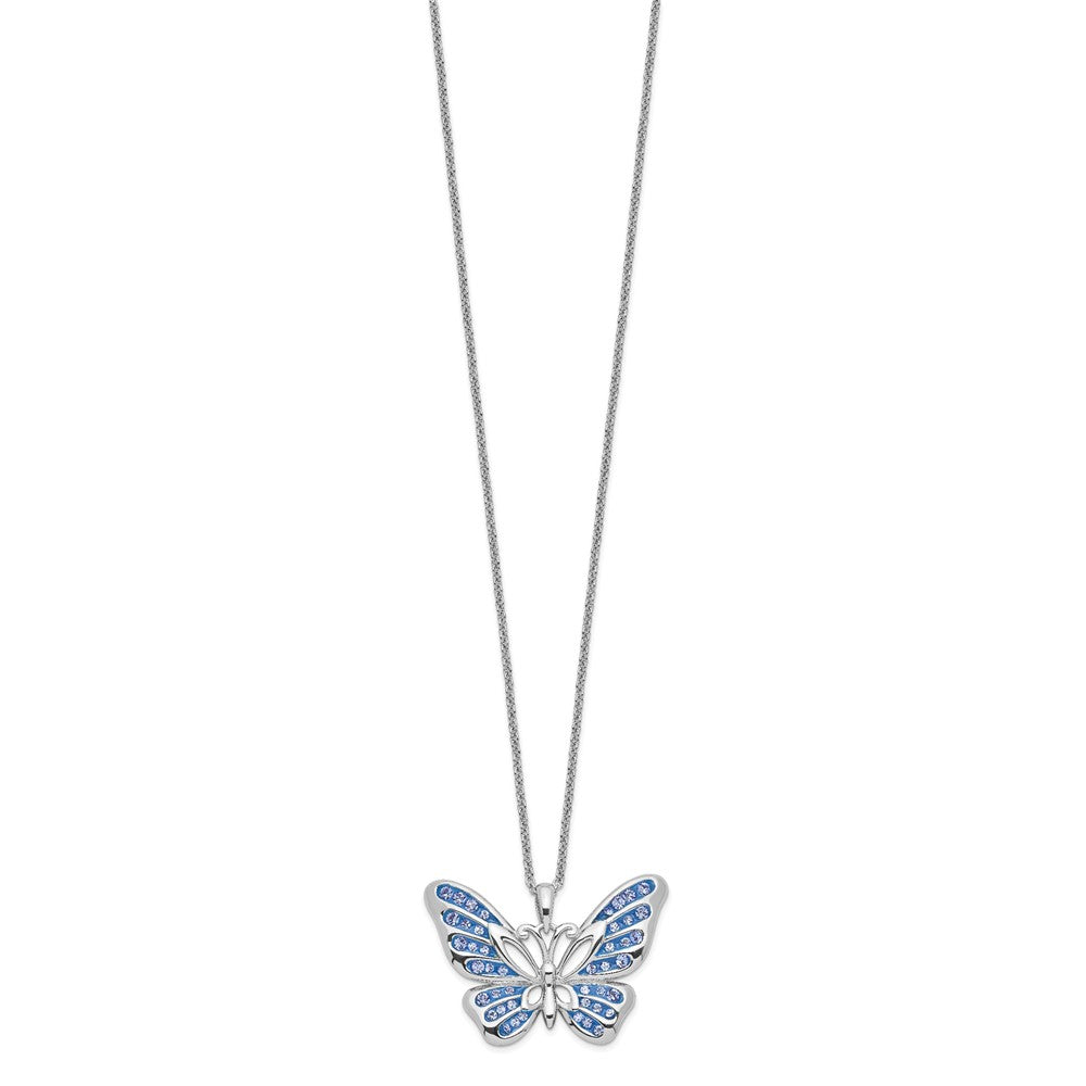 SE Sterling Silver Rhodium-plated Swarovski Crystal Never Give Up Butterfly 18in Necklace