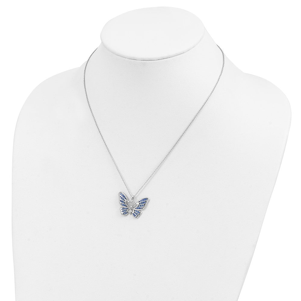 SE Sterling Silver Rhodium-plated Swarovski Crystal Never Give Up Butterfly 18in Necklace