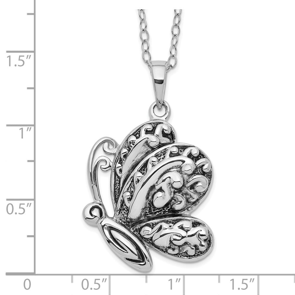 SE Sterling Silver Rhodium-plated Antiqued Butterfly Ash Holder 18 Inch Necklace