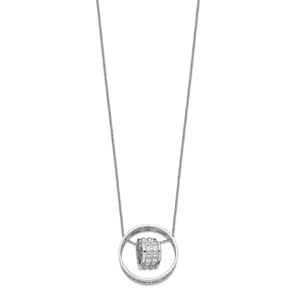 SE Sterling Silver Rhodium-plated CZ Antiqued Mother and Daughter 18 Inch Necklace