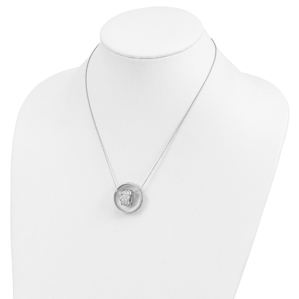 SE Sterling Silver Rhodium-plated CZ Antiqued Mother and Daughter 18 Inch Necklace