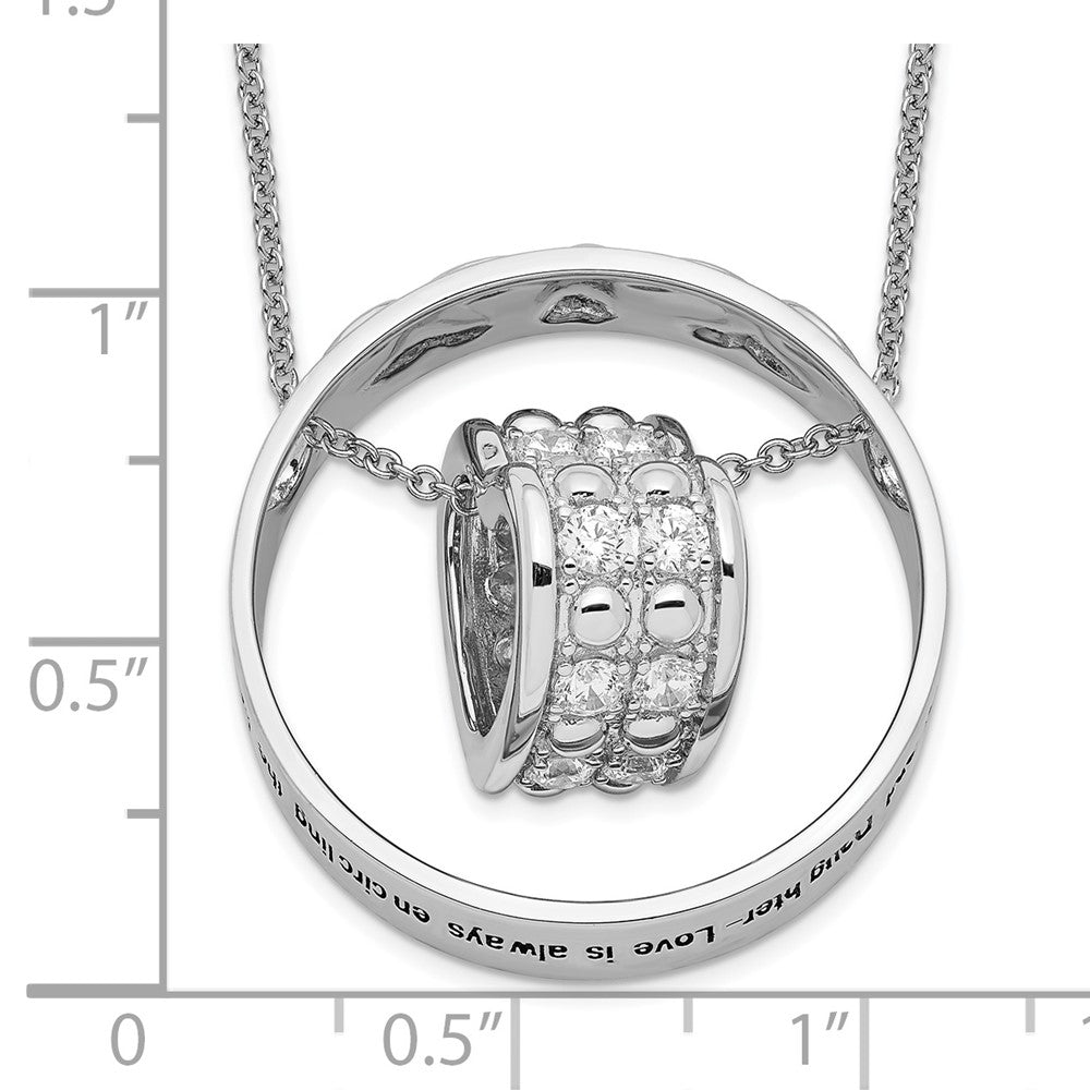 SE Sterling Silver Rhodium-plated CZ Antiqued Mother and Daughter 18 Inch Necklace