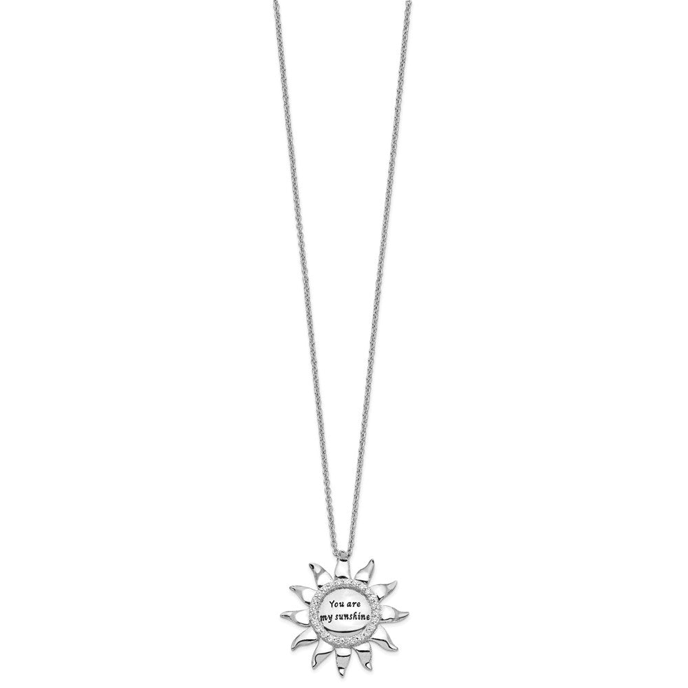 SE Sterling Silver Rhodium-plated CZ Antiqued You Are My Sunshine 18in. Necklace