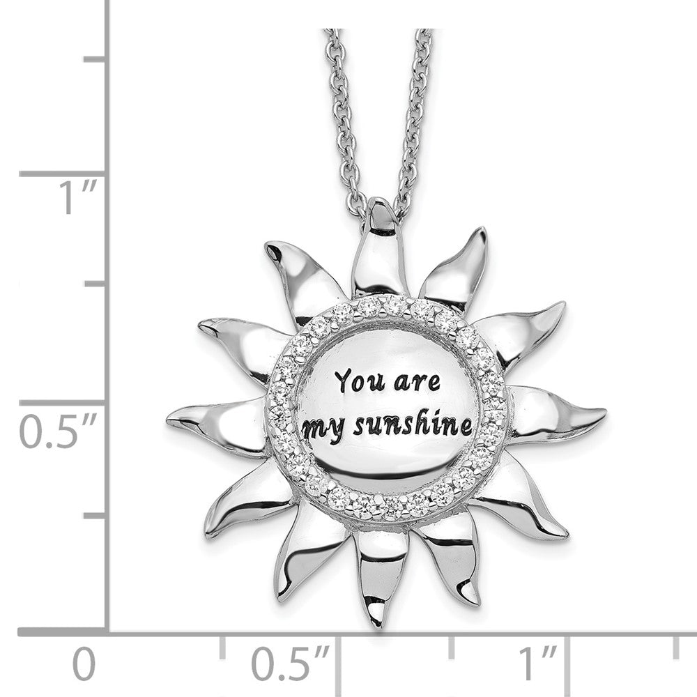 SE Sterling Silver Rhodium-plated CZ Antiqued You Are My Sunshine 18in. Necklace
