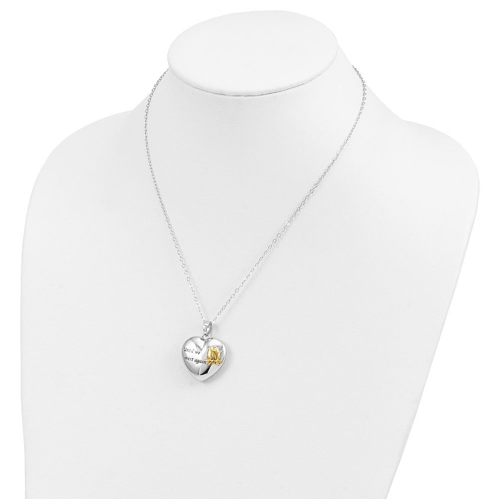 SE Sterling Silver Rhodium-plated Antiqued Gold-tone Accent Until We Meet Again Heart Ash Holder 18 Inch Necklace