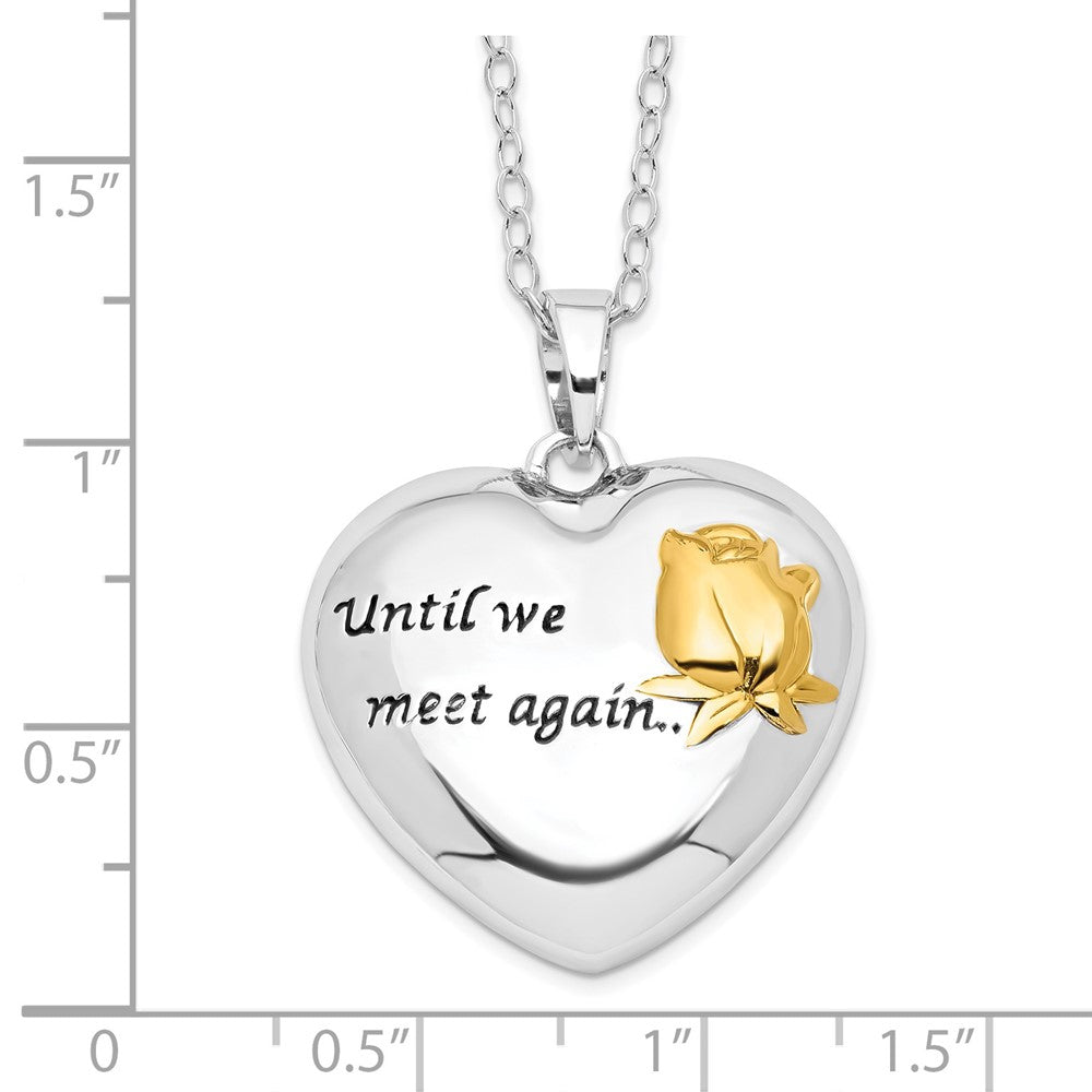 SE Sterling Silver Rhodium-plated Antiqued Gold-tone Accent Until We Meet Again Heart Ash Holder 18 Inch Necklace