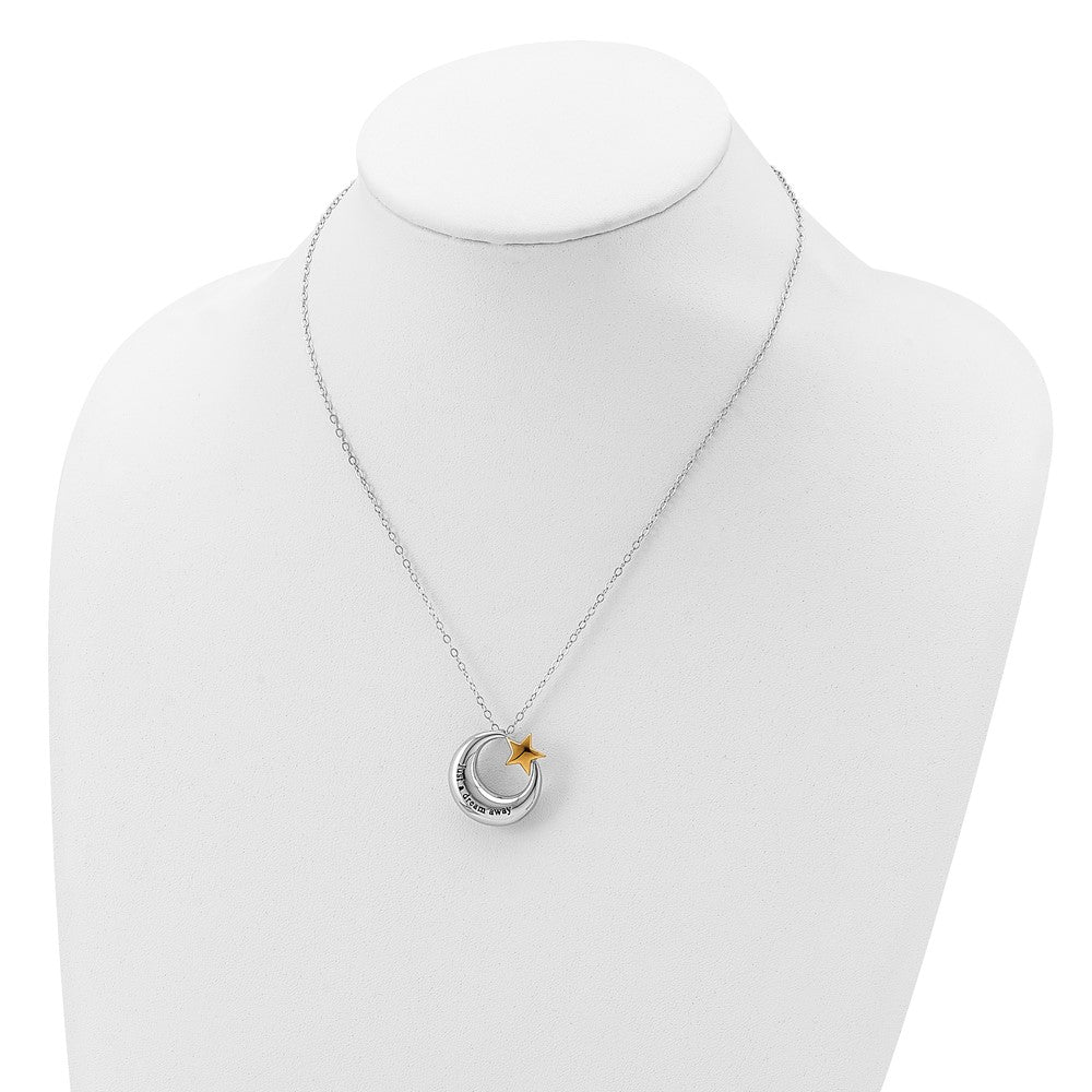 SE Sterling Silver Rhodium Antiqued Just A Dream Away Moon with Gold-tone Accent Star Ash Holder 18 Inch Necklace