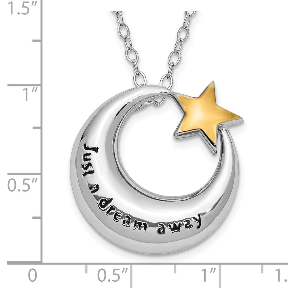 SE Sterling Silver Rhodium Antiqued Just A Dream Away Moon with Gold-tone Accent Star Ash Holder 18 Inch Necklace
