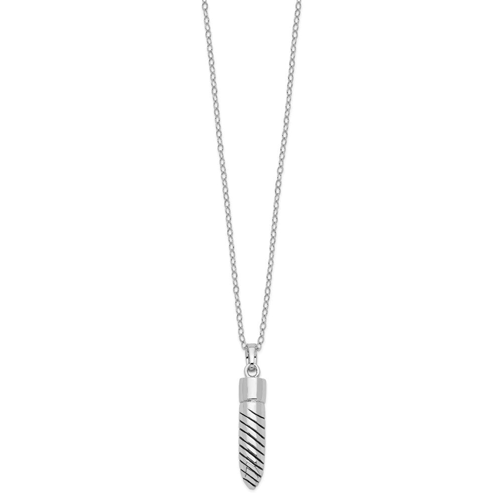 SE Sterling Silver Rhodium-plated Antiqued Lined Bullet Ash Holder 18 Inch Necklace