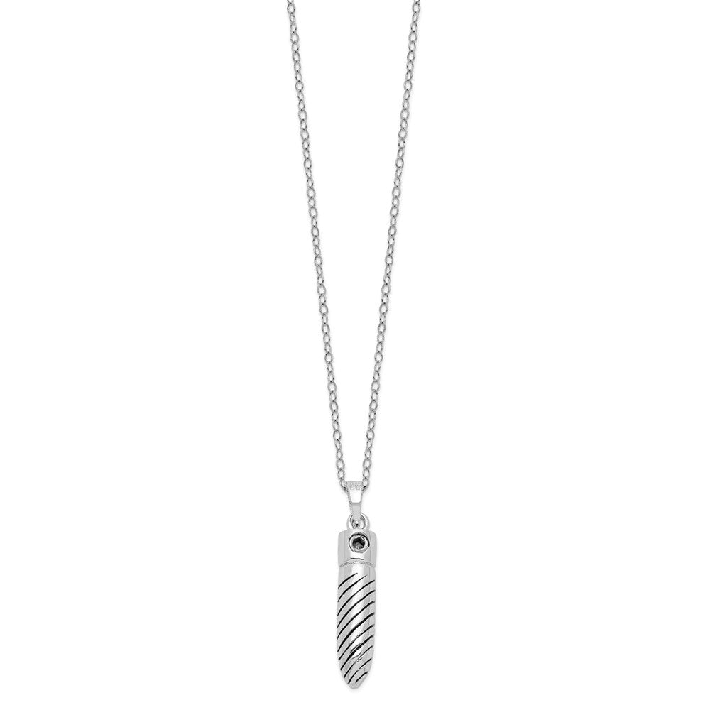 SE Sterling Silver Rhodium-plated Antiqued Lined Bullet Ash Holder 18 Inch Necklace