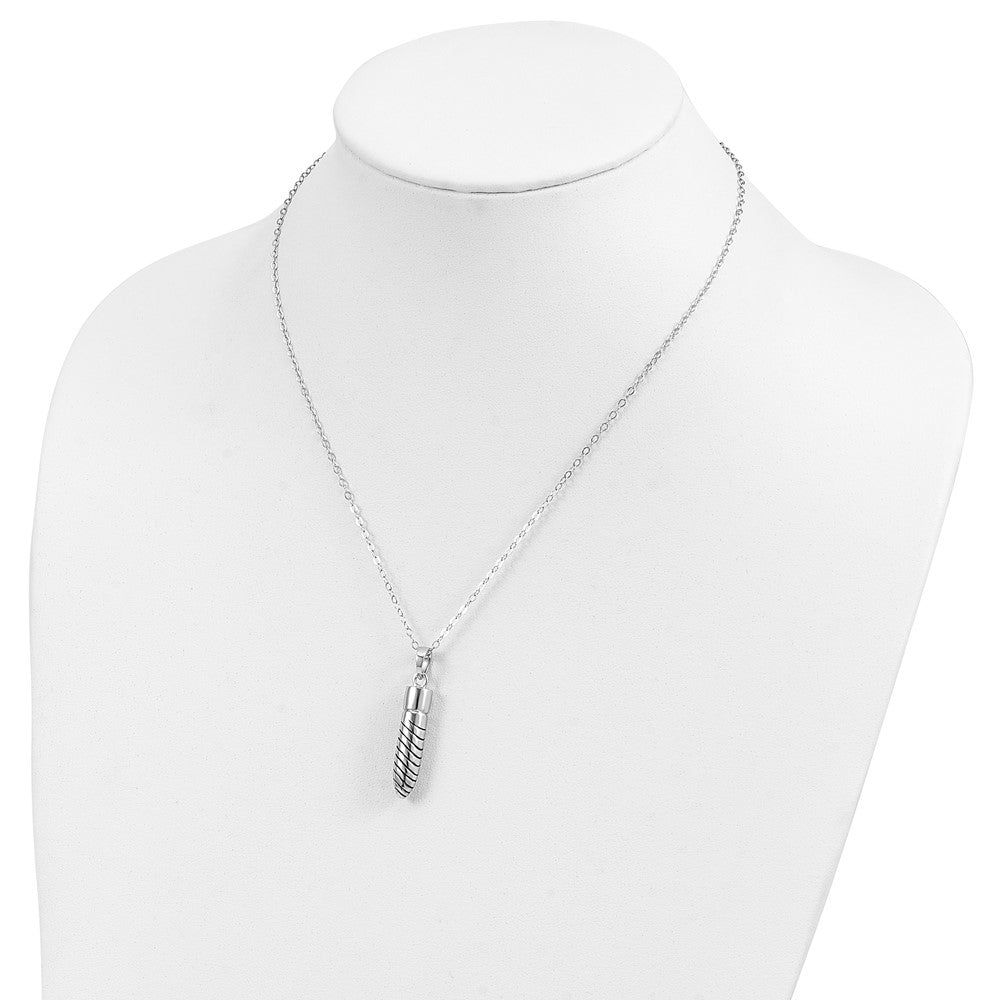 SE Sterling Silver Rhodium-plated Antiqued Lined Bullet Ash Holder 18 Inch Necklace