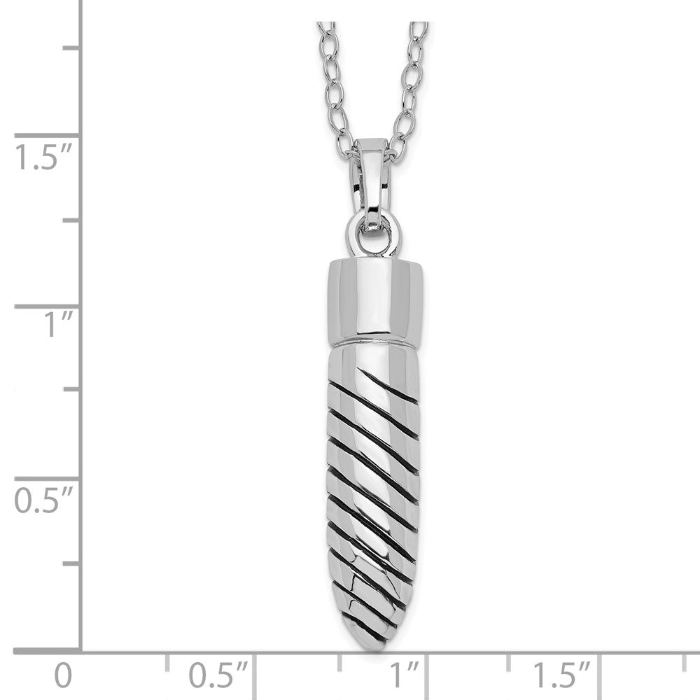 SE Sterling Silver Rhodium-plated Antiqued Lined Bullet Ash Holder 18 Inch Necklace