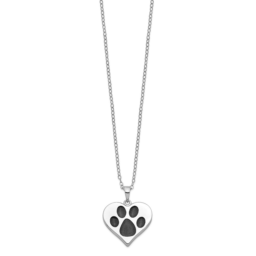 SE Sterling Silver Rhodium-plated Antiqued Black Paw In Heart Ash Holder 18 Inch Necklace