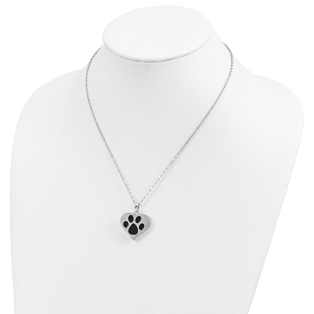 SE Sterling Silver Rhodium-plated Antiqued Black Paw In Heart Ash Holder 18 Inch Necklace