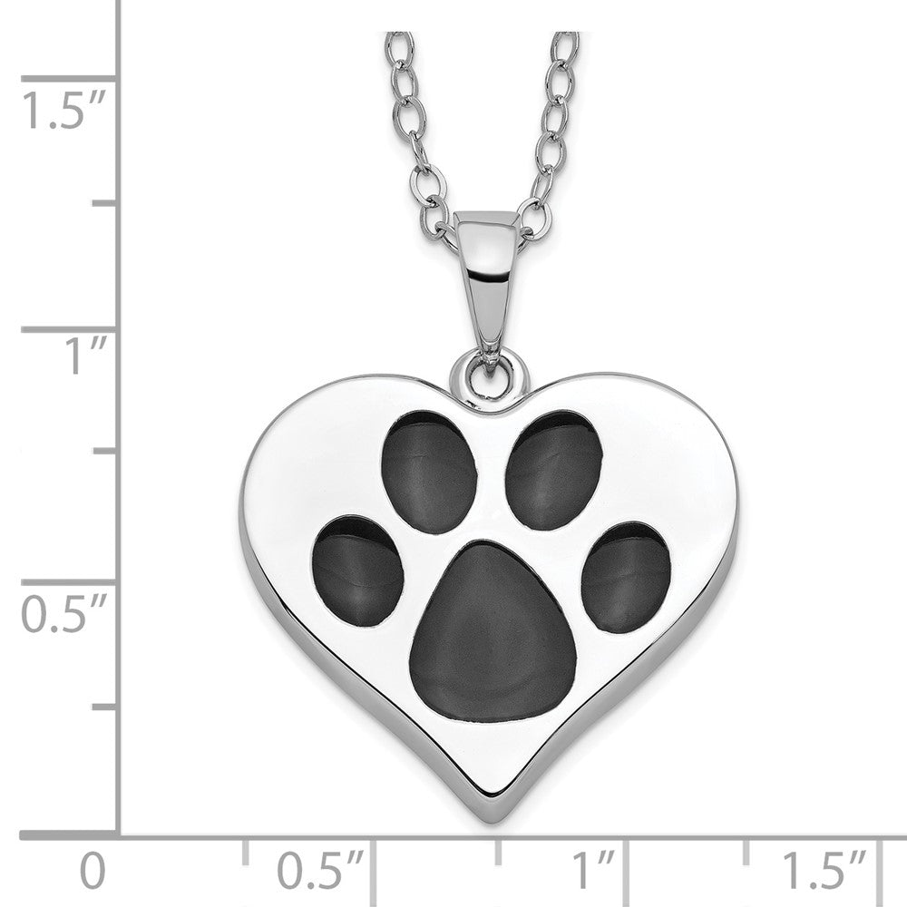 SE Sterling Silver Rhodium-plated Antiqued Black Paw In Heart Ash Holder 18 Inch Necklace