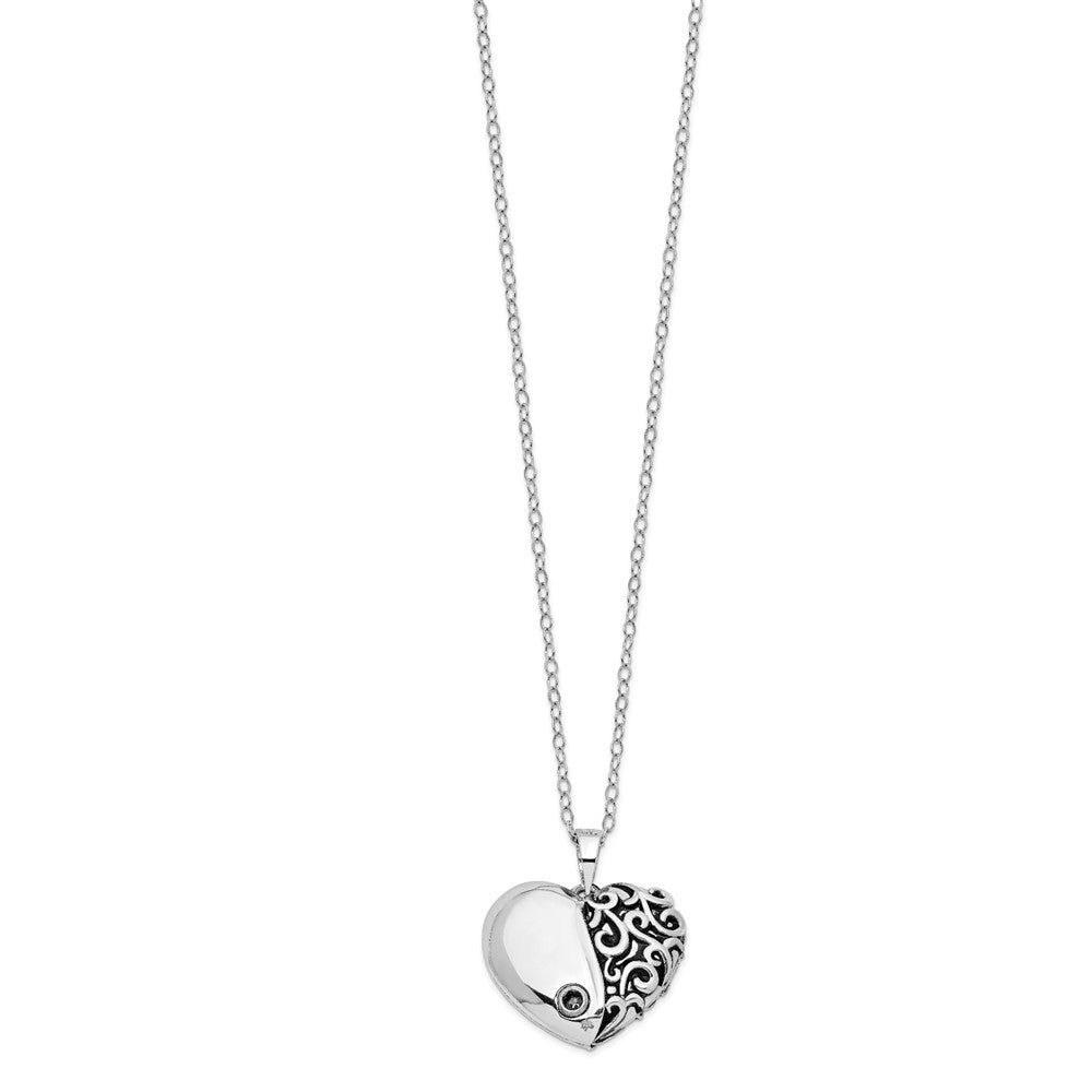 SE Sterling Silver Rhodium-plated Antiqued One More Day Heart Shape with Butterfly Ash Holder 18 Inch Necklace