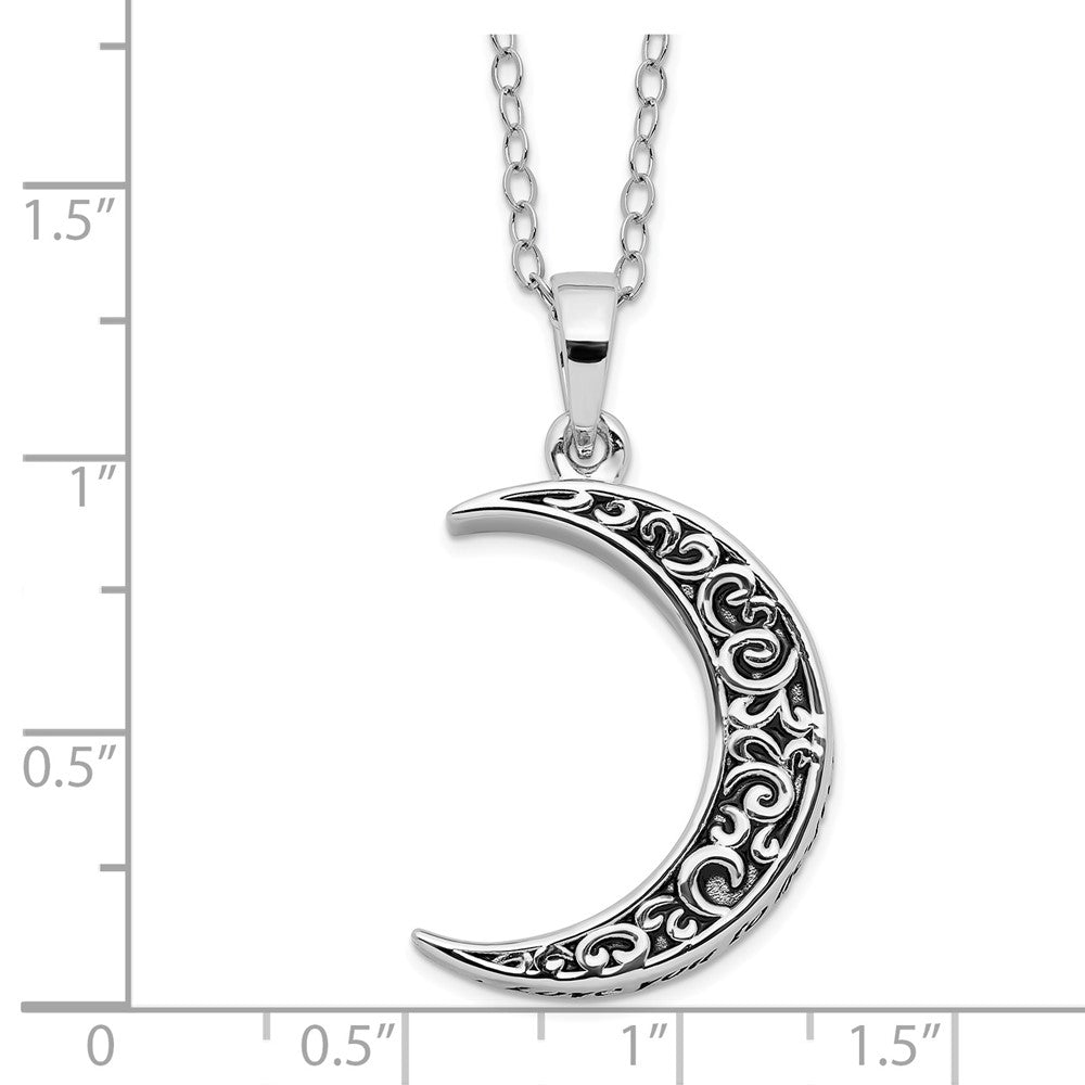 SE Sterling Silver Rhodium-plated Antiqued Quarter Moon Ash Holder 18 Inch Necklace
